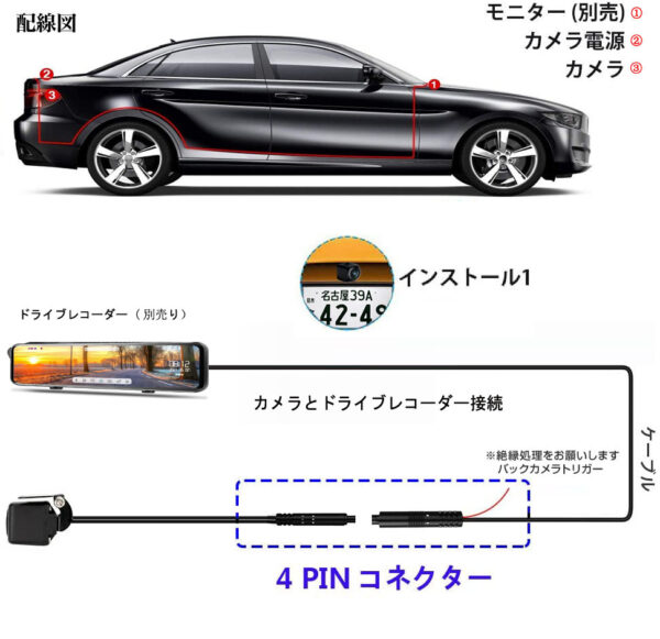 AHD ドライブレコーダー専用カメラ 後カメラ 超広角 130万高精細画質 4ピン 長15m