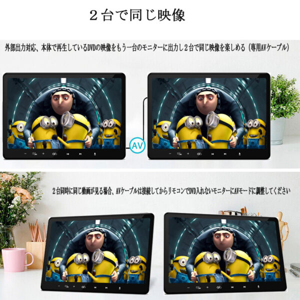 13.3インチ DVDプレーヤー 車載用 後部座席 ヘッドレストモニター リアモニター DVD内蔵 CPRM 対応